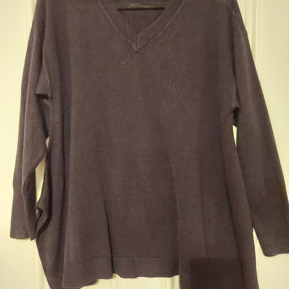 NWOT DG2 Diane Gilman V Neck Long Sleeve Black Tunic Sweater with Curve Hem sz L
